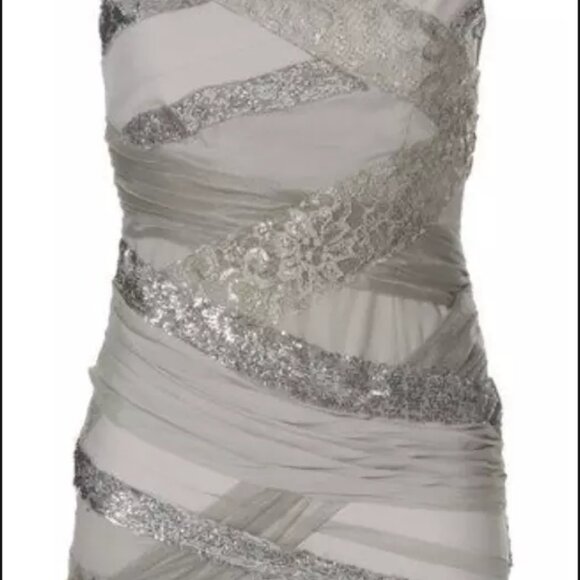 NWT Alice + Olivia Dress Silver Champagne Sequin Mesh Cocktail Sleeveless Size 2 - Picture 3 of 11